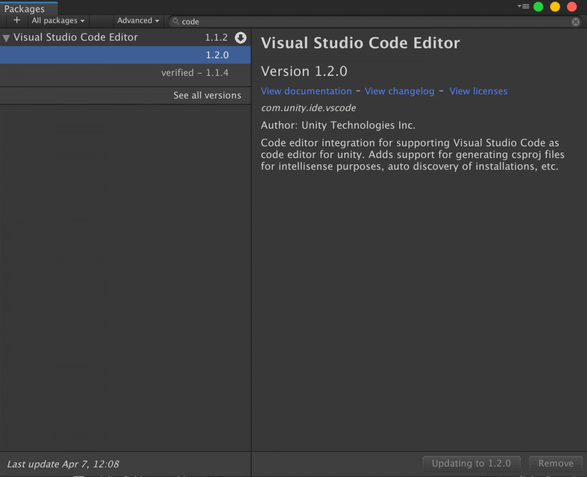 visual studio code editor package unity download